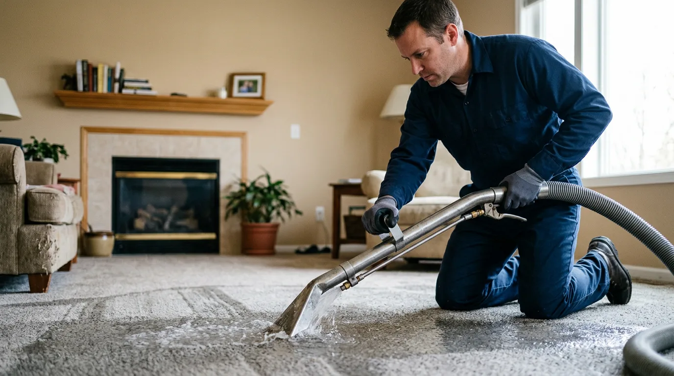Water damage restoration technician working near Hallett, OK